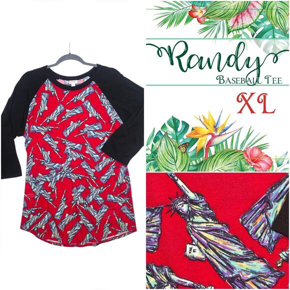 LuLaRoe Randy XL Red Black Statue of Liberty Americana Patriotic Baseball Tee - Picture 9 of 10